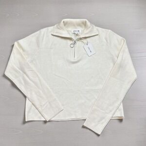 Cali Be Women's Small Sweater Cream Ivory Half Zip Pullover Ribbed Knit NWT